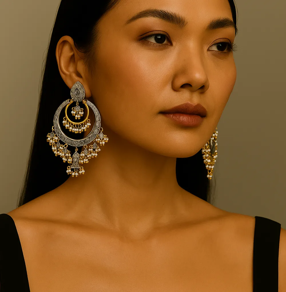 Regal rose cut Chandbali Earrings